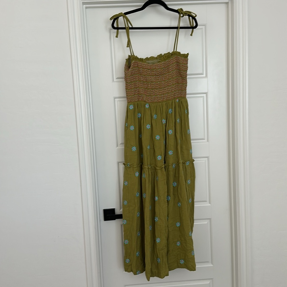 Smocked Tiered Midi Dress in Olive Green - Picture 10 of 10